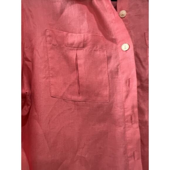 Womens Coral Pink Linen Button Up Long Sleeve Pockets Preppy, classic size-14p - Picture 6 of 7